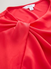 Red Satin Ruched Short Sleeve Top - Image 7 of 8