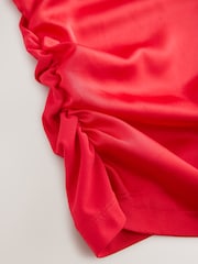 Red Satin Ruched Short Sleeve Top - Image 8 of 8