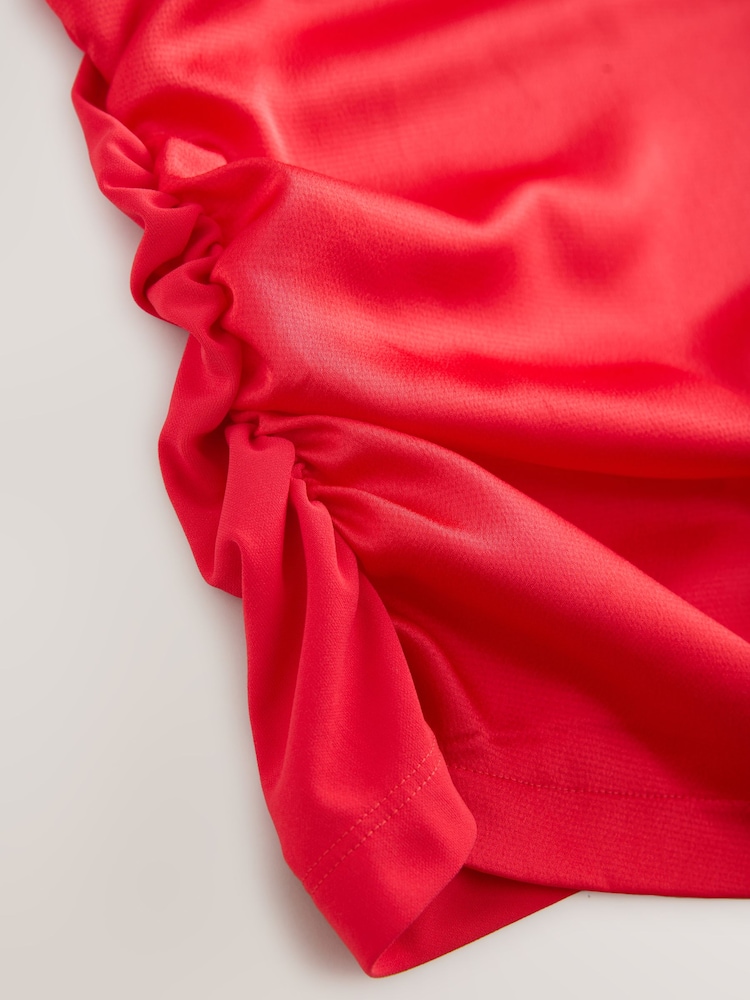 Red Satin Ruched Short Sleeve Top - Image 8 of 8