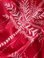 Red/Ecru Palm Print Broderie Boho Short Sleeve Ric Rac Top - Image 8 of 8