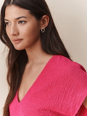 Raspberry Pink Textured Short Sleeve V-Neck T-Shirt - Image 4 of 7