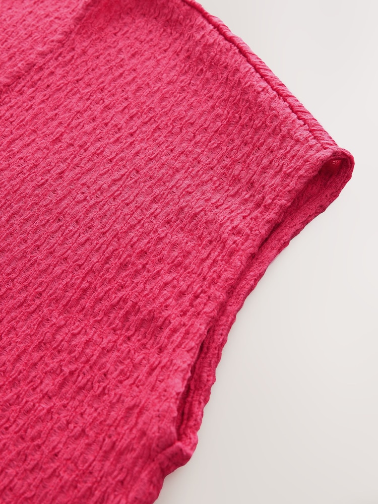 Raspberry Pink Textured Short Sleeve V-Neck T-Shirt - Image 7 of 7