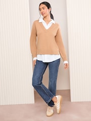 Friends Like These Camel Brown 2in1 V-Neck Jumper - Image 2 of 4