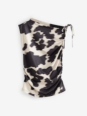 Cow Print Soft Touch Polyamide Ruched Sleeveless Top - Image 5 of 7