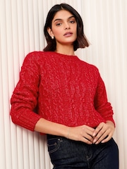 Friends Like These Red Crew Neck Cable Jumper - Image 1 of 4