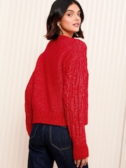 Friends Like These Red Crew Neck Cable Jumper - Image 4 of 4