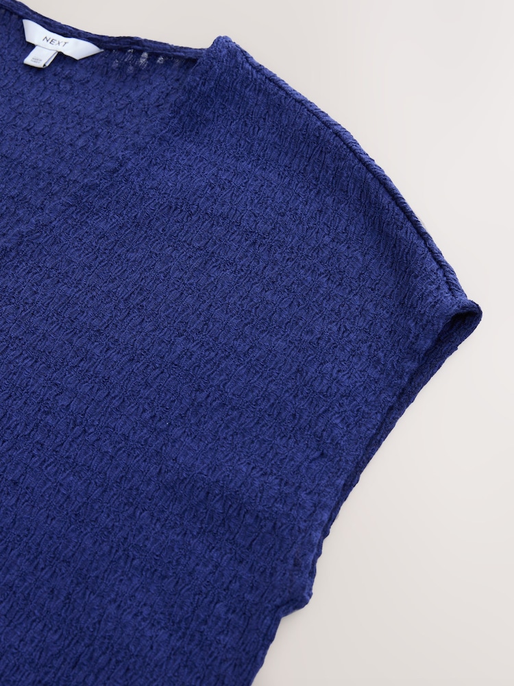 Blue Textured Short Sleeve V-Neck T-Shirt - Image 3 of 3