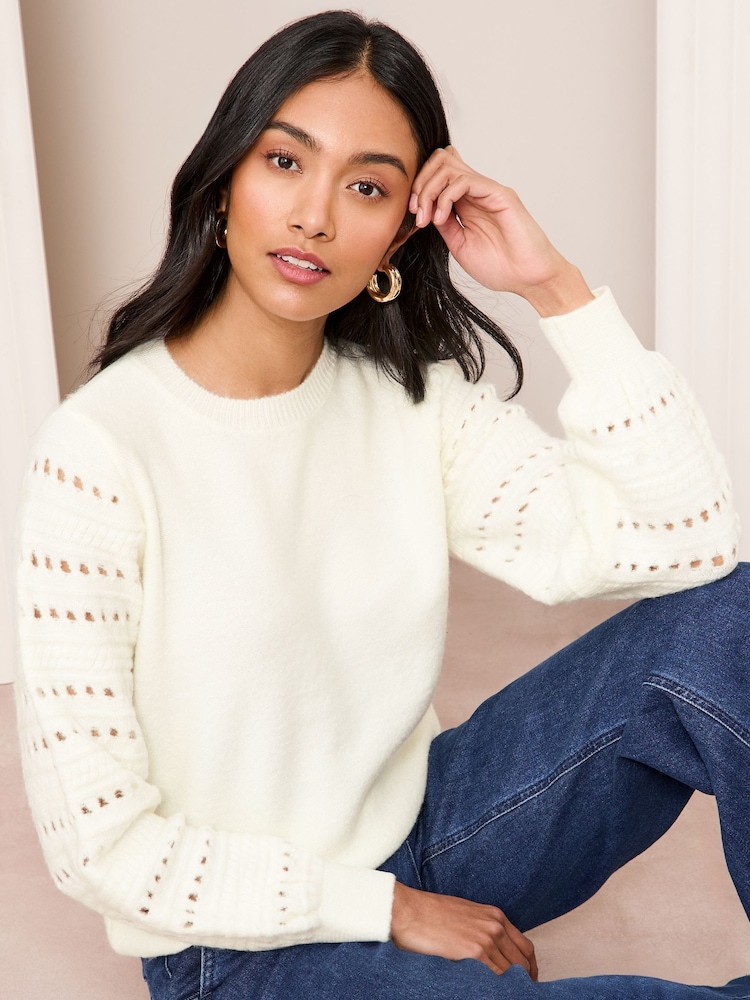 Friends Like These Cream Pointelle Sleeve Knitted Jumper - Image 1 of 4