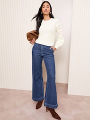 Friends Like These Cream Pointelle Sleeve Knitted Jumper - Image 2 of 4