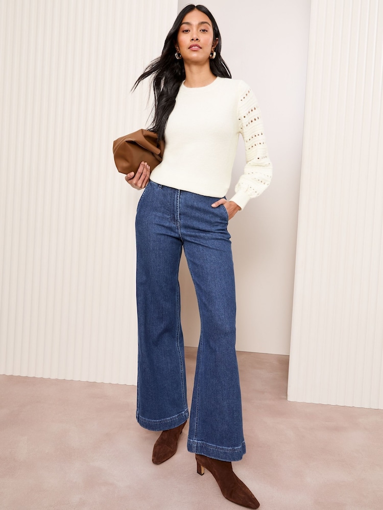 Friends Like These Cream Pointelle Sleeve Knitted Jumper - Image 2 of 4