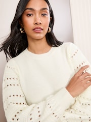 Friends Like These Cream Pointelle Sleeve Knitted Jumper - Image 3 of 4