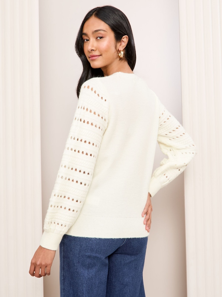 Friends Like These Cream Pointelle Sleeve Knitted Jumper - Image 4 of 4