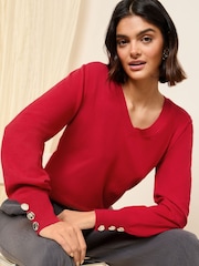Friends Like These Red V-Neck Button Jumper - Image 1 of 5