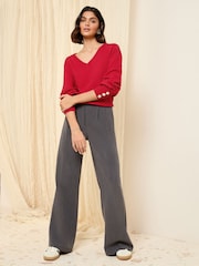 Friends Like These Red V-Neck Button Jumper - Image 3 of 5