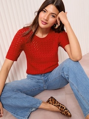 Friends Like These Red Crochet Knitted Top - Image 1 of 4