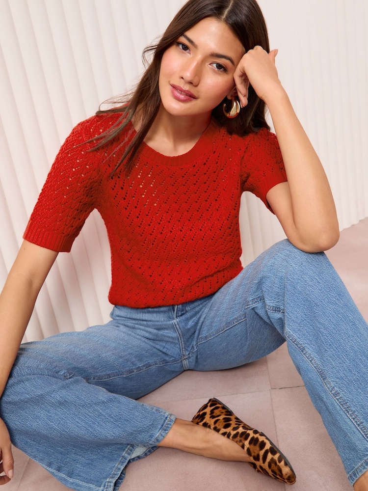 Friends Like These Red Crochet Knitted Top - Image 1 of 4