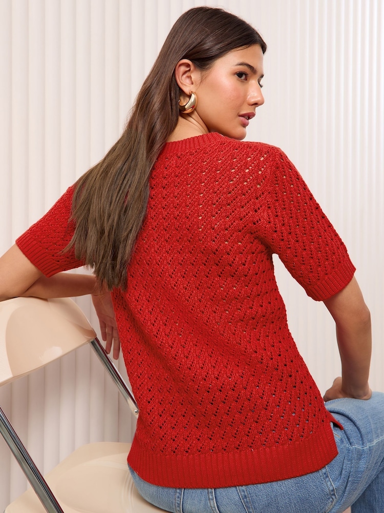 Friends Like These Red Crochet Knitted Top - Image 4 of 4 Friends Like These Red Crochet Knitted Top - Image 4 of 4