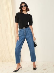 Friends Like These Black Button Shoulder Knitted Top - Image 3 of 4