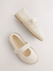 Neutral Embroidered Daisy Touch Fastening Espadrilles Shoes - Image 1 of 6