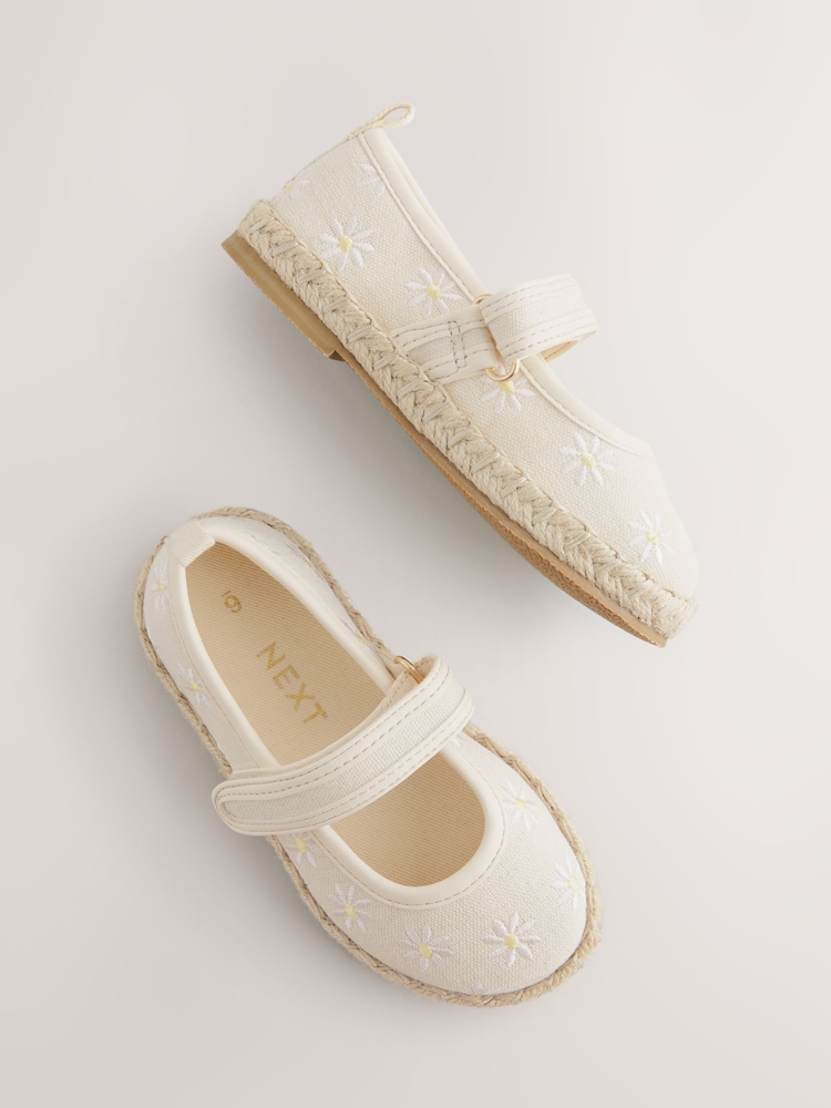 Neutral Embroidered Daisy Touch Fastening Espadrilles Shoes - Image 1 of 6