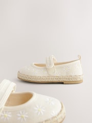 Neutral Embroidered Daisy Touch Fastening Espadrilles Shoes - Image 4 of 6