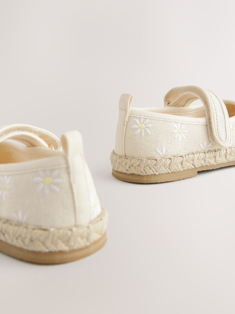 Neutral Embroidered Daisy Touch Fastening Espadrilles Shoes - Image 5 of 6