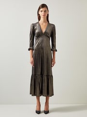LK Bennett Deborah V-Neck Maxi Dress With Peplum And Frill Cufff - Bild 1 von 3