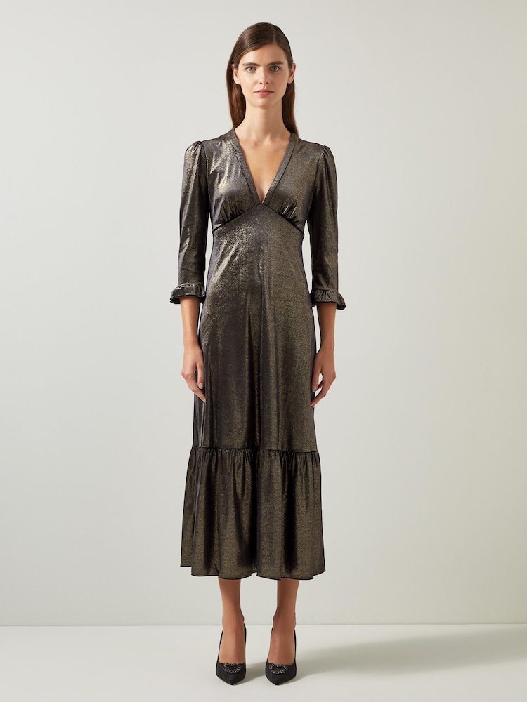 LK Bennett Deborah V-Neck Maxi Dress With Peplum And Frill Cufff - Bild 1 von 3