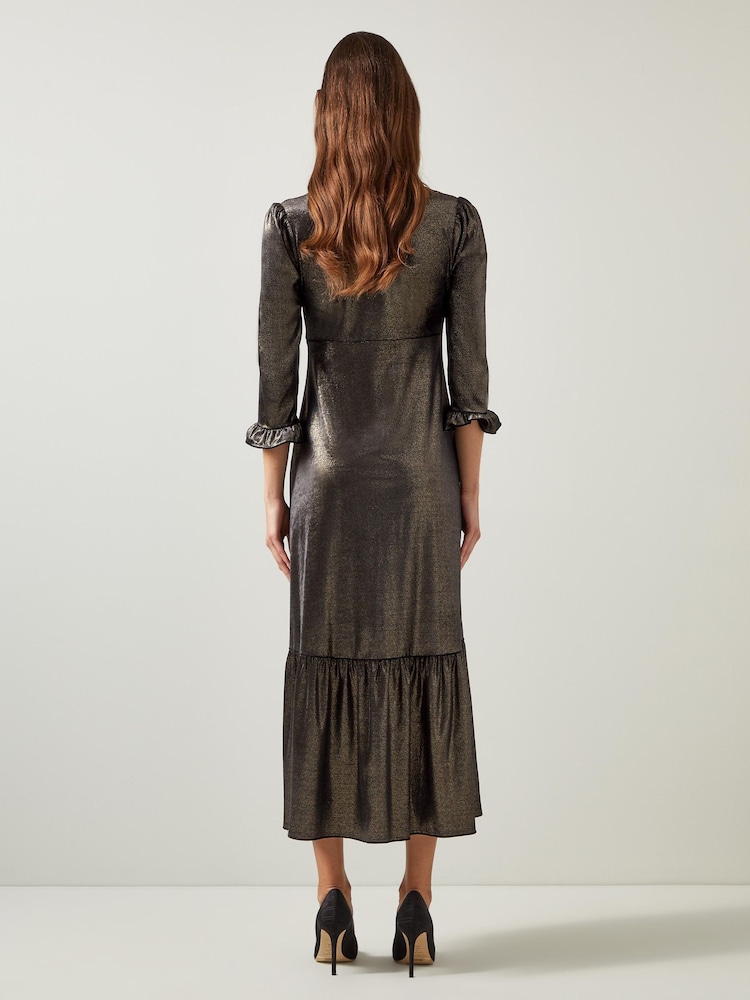 LK Bennett Deborah V-Neck Maxi Dress With Peplum And Frill Cufff - Bild 2 von 3