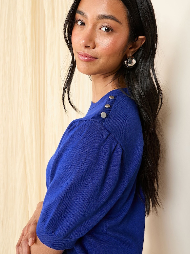Friends Like These Cobalt Button Shoulder Knitted Top - Image 2 of 5