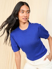 Friends Like These Cobalt Button Shoulder Knitted Top - Image 3 of 5
