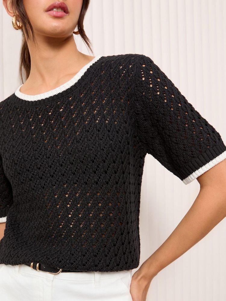 Friends Like These Black Crochet Knitted Top - Image 1 of 4