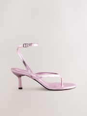 Pink Metallic Forever Comfort® Round Toe Post Ankle Wrap Heels - Image 4 of 8