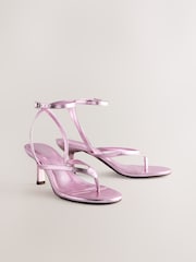 Pink Metallic Forever Comfort® Round Toe Post Ankle Wrap Heels - Image 5 of 8