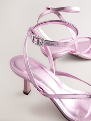 Pink Metallic Forever Comfort® Round Toe Post Ankle Wrap Heels - Image 7 of 8