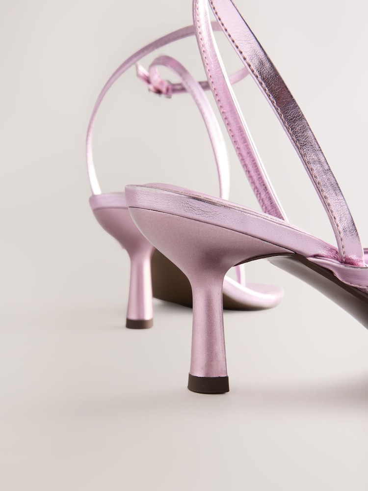 Pink Metallic Forever Comfort® Round Toe Post Ankle Wrap Heels - Image 8 of 8