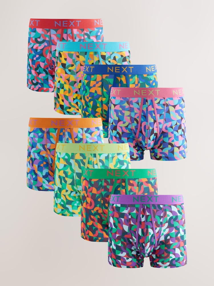 Bright Geometric Pattern A-Front Boxers 8 Pack - Image 1 of 12