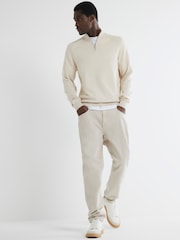River Island Light Cream Slim Fit Waffle Half Zip Jumper - Image 2 of 6