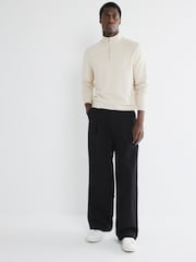 River Island Light Cream Slim Fit Waffle Half Zip Jumper - Image 3 of 6