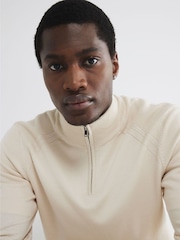 River Island Light Cream Slim Fit Waffle Half Zip Jumper - Image 4 of 6