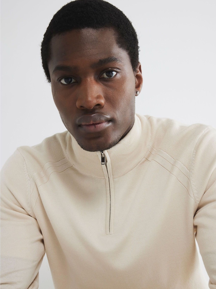 River Island Light Cream Slim Fit Waffle Half Zip Jumper - Image 4 of 6