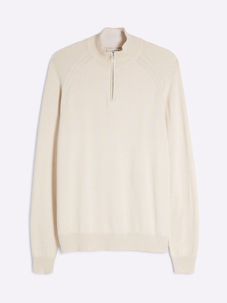 River Island Light Cream Slim Fit Waffle Half Zip Jumper - Image 5 of 6