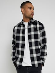 River Island Black Waffle 100% Cotton Check Shirt - Image 1 of 6