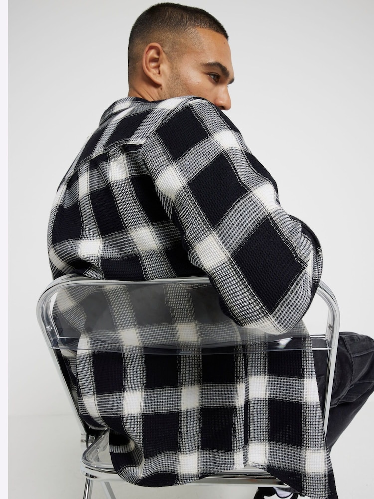 River Island Black Waffle 100% Cotton Check Shirt - Image 2 of 6