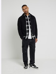 River Island Black Waffle 100% Cotton Check Shirt - Image 3 of 6