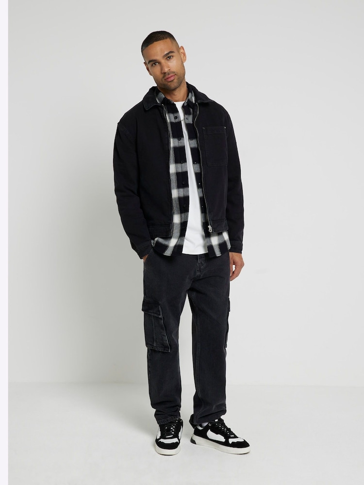 River Island Black Waffle 100% Cotton Check Shirt - Image 3 of 6