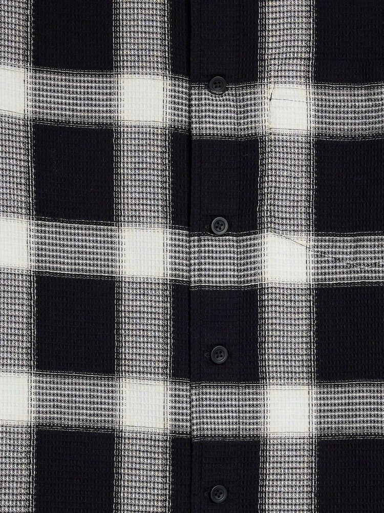 River Island Black Waffle 100% Cotton Check Shirt - Image 6 of 6