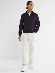 River Island Blue Slim Fit Waffle Half Zip Jumper - Image 1 of 9