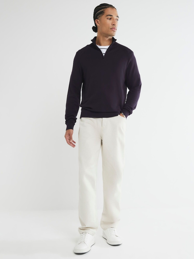 River Island Blue Slim Fit Waffle Half Zip Jumper - Image 1 of 9