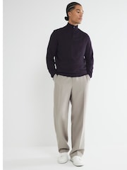 River Island Blue Slim Fit Waffle Half Zip Jumper - Image 2 of 9